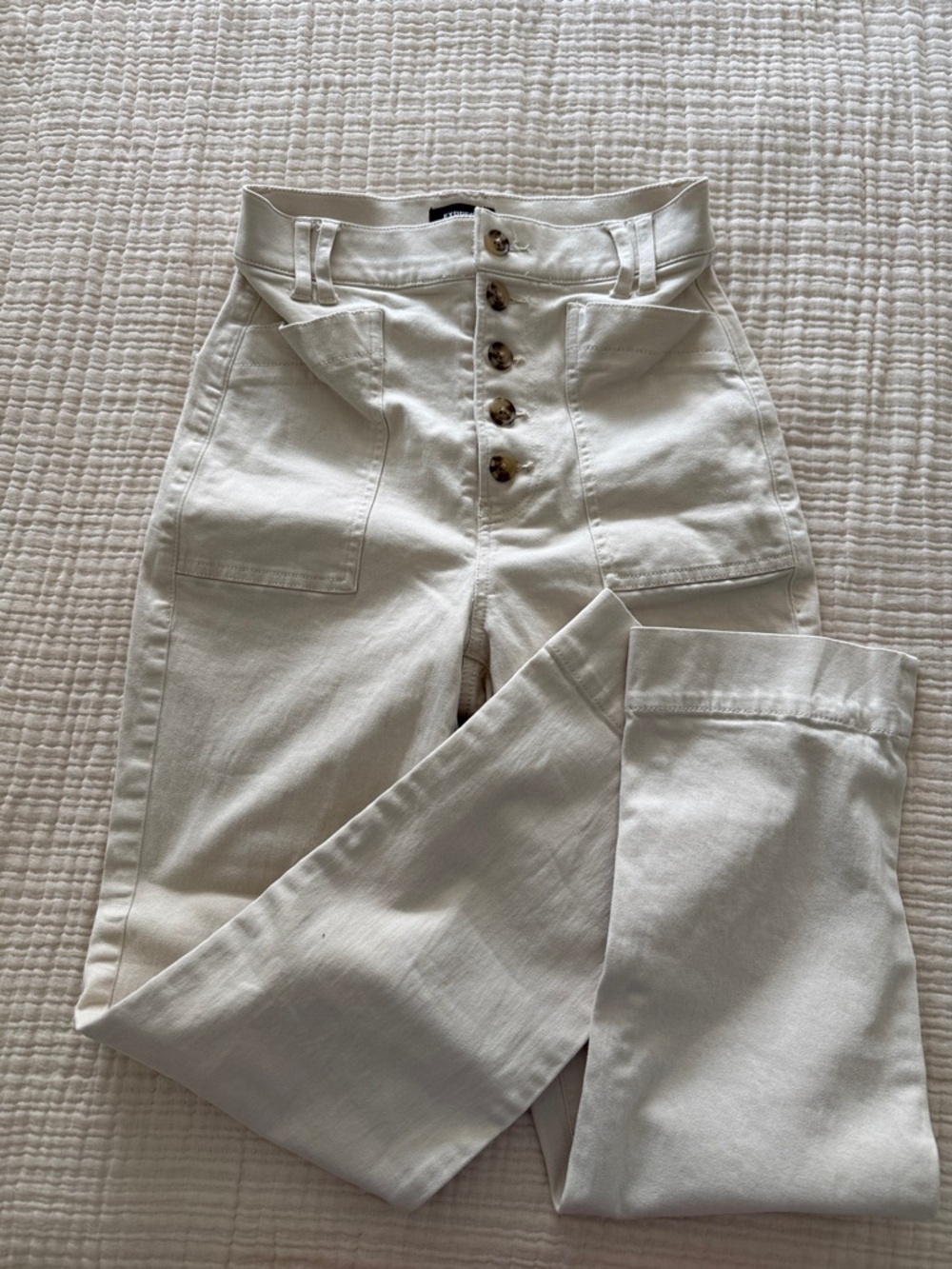 Express Cream Button-Front Utility Jeans